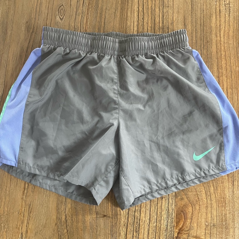 Kids Nike Gray Shorts with Blue and Green Accents, Size XL
